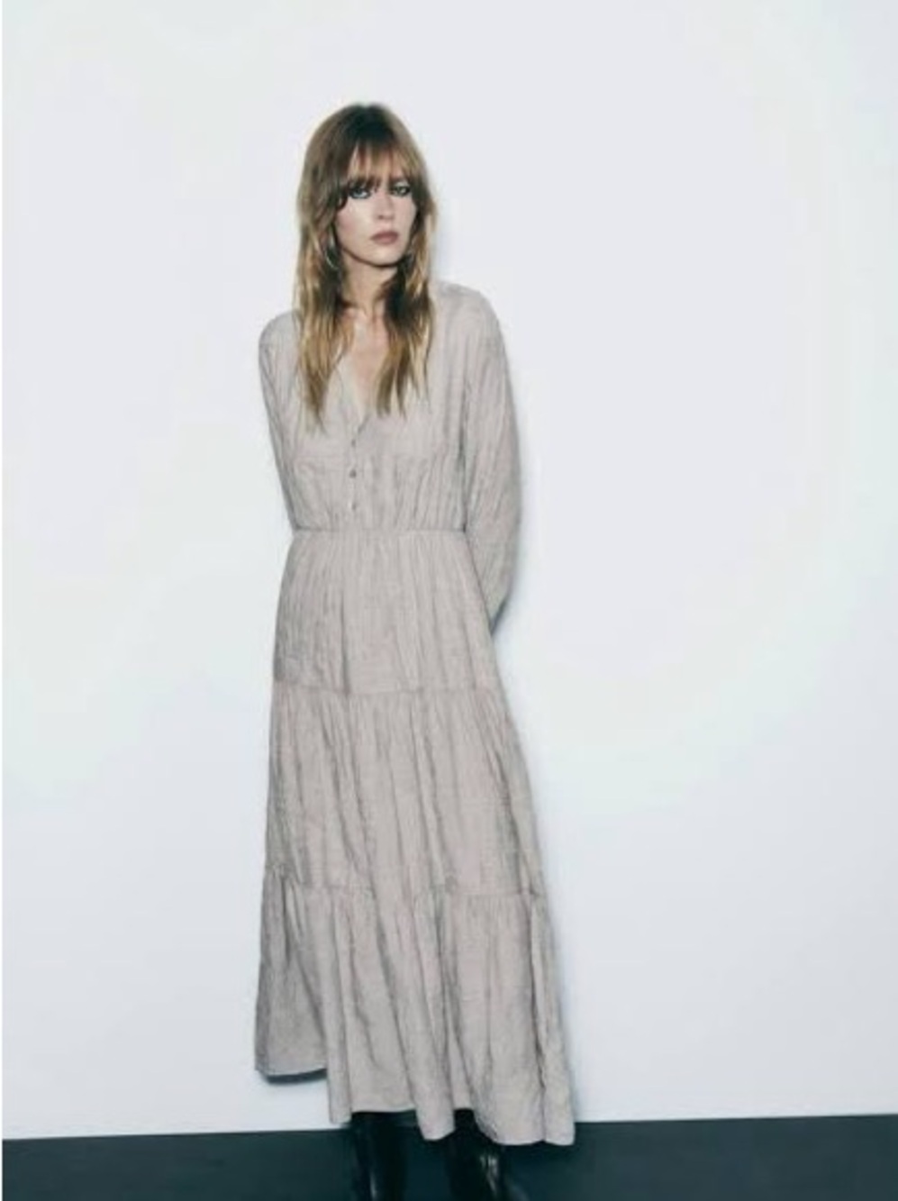 Zara NWOT tiered embroidered long sleeve maxi dress size small